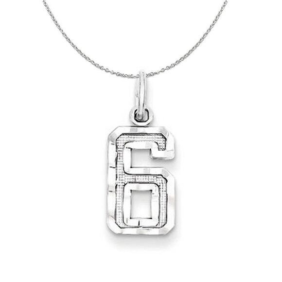 Silver, Varsity Collection, Small D/C Number 6 Necklace - 24 In - Picture 1 of 8